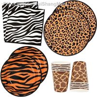 Jungle Forest Zoo Animal Print Party Supplies Set Paper Towel Cup Tray Decor Safari Happy Birthday Party Decor Kids Boys Gifts