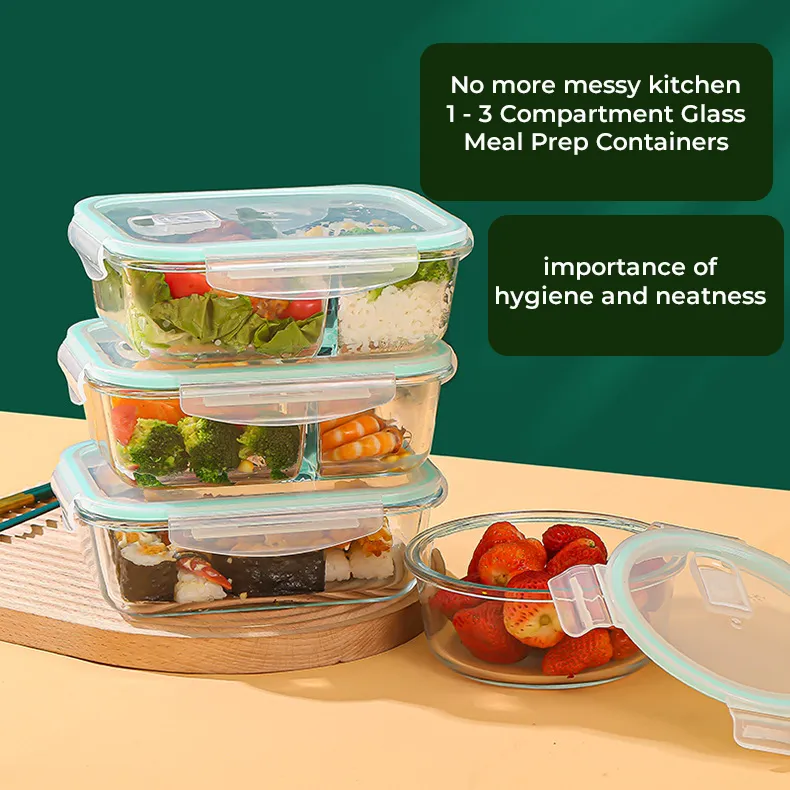 Glass Meal Prep Containers 3 Compartment (950 ML) - Glass Lunch