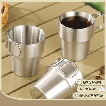 Coffee Cup, 330ml Stainless Steel Hot Water Cup Handle Portable for Office  Camping for Outdoors Silver : : Home