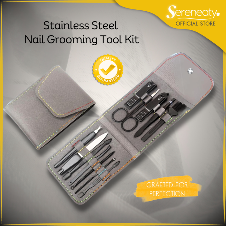 SERENEATY Stainless Steel Nail Grooming Tool Kit 12 Pcs. Compact and