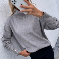 Fashion Button Long Sleeve Autumn Women Sweater Jumper Elegant Turtleneck Warm Pullover Tops Winter Casual Loose Knitted Sweater