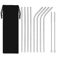 8Pcs Reusable Metal Stainless Steel Drinking Straws Set with Cleaning Brushes Straight Kit Tool Bar Party Accessory Specialty Glassware