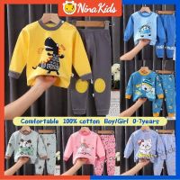 【Ready Stock】 ☌✔☫ C22 0-6 Years Kids Home Clothes Boys/Girls Underwear Cotton Long-sleeved Top Pants Two-piece Fashion Cartoon Pattern pajamas Set