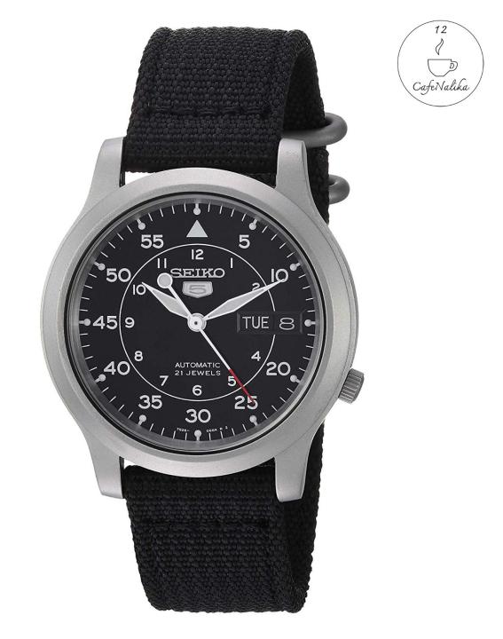 นาฬิกา-ไซโก้-ผู้ชาย-seiko-5-รุ่ย-snk809k2-automatic-21-automatic-mens-watch-สายผ้า-สีดำ-navy-black-jewels-blue-military-nylon-strap-เเท้-100-cafenalika