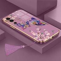 เคสสำหรับ Infinix Tecno Pova 4 Pro เคสโทรศัพท์ลายผีเสื้อสวยงามพร้อมกล้องรูปดอกไม้เคสซิลิโคนนิ่มขอบด้านฟรีสายคล้อง