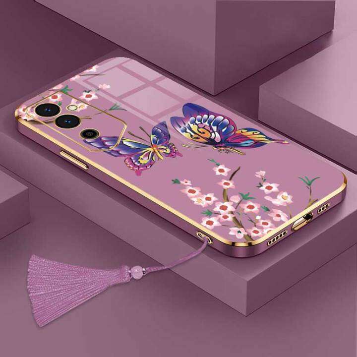 เคสสำหรับ-infinix-tecno-pova-4-pro-เคสโทรศัพท์ลายผีเสื้อสวยงามพร้อมกล้องรูปดอกไม้เคสซิลิโคนนิ่มขอบด้านฟรีสายคล้อง