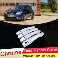 ฝาครอบที่จับประตูชุบโครเมียมหรูหราสำหรับ Nissan Pulsar Tiida 2015 2016 2017 2018 2019สติกเกอร์ติดรถยนต์จับภายนอก