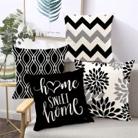 【CW】 and white geometric linen pillowcase cushion home decoration can be customized for you 40x40 45x45 50x50 60x60