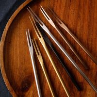 Stainless Steel Fruit Fork Japanese Style Household Two Tooth Cake Dessert Fork Inimalist Cocktail Coasters