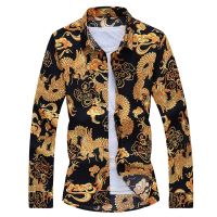 2023 Autumn Spring Clothes Chinese Dragon Shirt Men Long Sleeves Blouse Big Size 6XL 7XL Print Hawaiian Beach Casual For Man