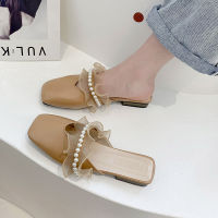 Shoes Woman 2022 Slippers Flat Pantofle String Bead Loafers Luxury Slides Low Cover Toe Female Mule New Designer Mules Rome Rubb