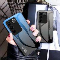 เคสสำหรับ Vivo V27e V27 Pro VivoV27e VivoV27 4G 5G 2023 Vivo V16e V16 Pro เคสโทรศัพท์ฝาหลังอ่อนนุ่มกระจกเทมเปอร์ขอบ TPU ทั้งหมดมีสีไล่ระดับสีป้องกันรอยขีดข่วนกันกระแทกลำลองธุรกิจแฟชั่น