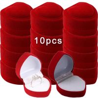 1-10pcs Velvet Red Heart Shaped Jewelry Box Ring Case Earring Display Cases Holder Boxes Jewelry Organizer Wedding Ring Case