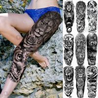 Realistic Lion Rose Temporary Tattoos For Women Men Adults Fake Tiger Mechanical Wolf Tattoo Sticker DIY Thigh Waterproof Tatoos