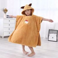 ☼₪♈ Cartoon Cloak Wearable Hooded Childrens Bathrobe Boys Girls Water Absorbing Bath Towel Super Soft Coral Velvet Bath Towel