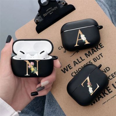 Letter A Z Matte Black Headphone Case For Apple Airpods Pro Shockproof Soft Silicone Protection Air Pods Pro Earphone Box Cover
