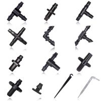 30PCS 1/4 Micro Hose Water Connector Garden Drip Irrigation Coupling Adapters 4/7mm Barb Tee Equal Cross Elbow End Plug Joints Watering Systems Gard