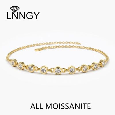 Lnngy 3MM Bezel Moissanite Bracelet 925 Sterling Silver Adjustable Chain Bracelets For Women 2023 Trend Multilayer Wrist Jewelry