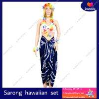 Sarong set ผ้าชายหาดลายมัดย้อมสีกรมหัวใจ ขนาด 45*65 นิ้ว1ชิ้น+ เซทดอกไม้ฮาวาย 1เซท + หัวรัดซิ่น 1 ชิ้น ALOHASTYLE ผ้าพันชายกรุย ฮาวาย  ผ้าเรย่อน