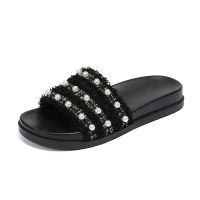 women slippers summer pearl Flats female casual shoes black thick bottom beach slippers elegant slipper female flip flops ladies