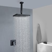 【LZ】▧  Black Square Rain Big Panel Shower Head misturador embutido de latão parede e teto montado conjunto de torneira de chuva banheiro