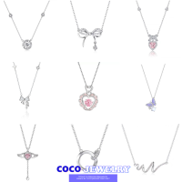 COCOJEWELRY สร้อยคอเงินสเตอร์ลิงเคลือบโบว์สีชมพูน่ารักสำหรับผู้หญิงเด็กผู้หญิงของขวัญเครื่องประดับแฟชั่น