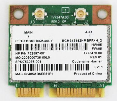 การ์ด Wifi ไร้สาย + 4.0ของแท้ใหม่สำหรับบลูทูธสำหรับ Broadcom BCM943142HM Mini PCI-E บัตรสำหรับ HP Sps 753076-001