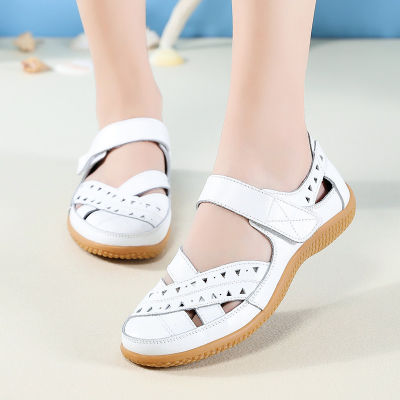 New Womens Sandals Hollow Hole Shoes Genuine Leather Doug Shoes Mom Shoes Womens Single Shoes Nurse White Shoes