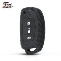 ☇ Dandkey Flip Remote Carbon Silicone Key Case Car Fob For Hyundai Tucson Sonata Ix35 Ix25 I20 Creta Santa Fe GLS Reina