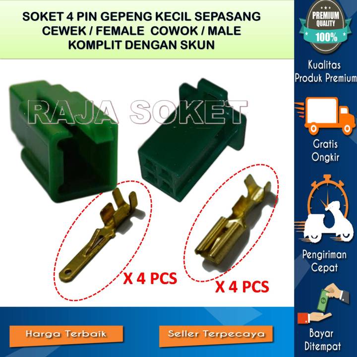 Isi 5 Set Soket Socket Connector Konektor Motor Konektor Kabel 4 Pin Kecil Hijau Set Skun 7896