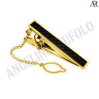 ANGELINO RUFOLO Tie Clip ดีไซน์ Gold Dimension เข็มหนีบเนคไทโรเดียมคุณภาพเยี่ยม ตัวเรือนสีทอง ประดับตกแต่งด้วย Carbon Fibre