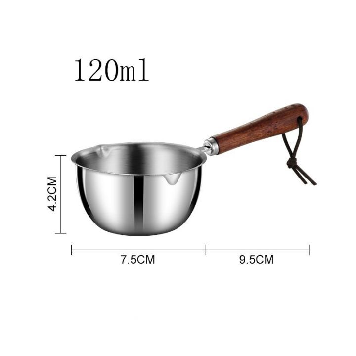 หม้อน้ำมันสแตนเลสด้ามไม้-120-มล-200-มล-มินิซุปหม้อนมหกรั่วไหลครัวเครื่องมืออุปกรณ์ทำอาหาร