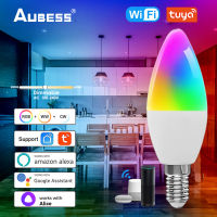 Aubess WiFi RGB LED Light Bulb TUYA Smart E14 Candela Lamp Chandelier Bulb Dimmable Voice Control Alexa European Light Bulbs