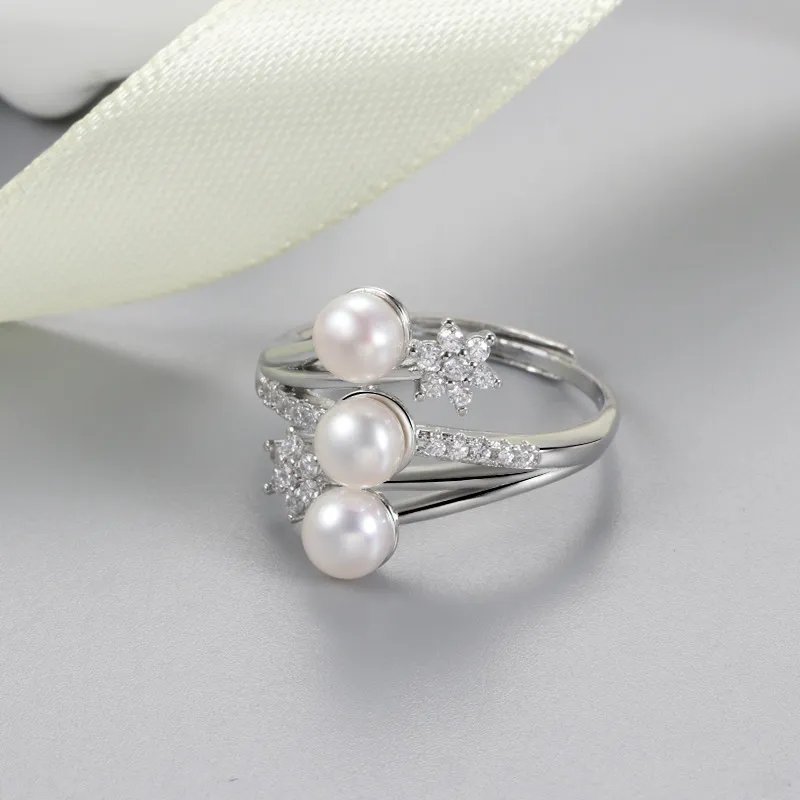 3 Pearls Promise Ring for Women Girls Statement Expandable Adjustable Big Imitation Pearl Ball Open Band Wrap Rings Comfort Fit Engagement Wedding