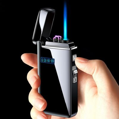 ZZOOI Electronic+Jet Butane Gas USB Rechargeable Double Arc Lighter Outdoor Camping BBQ Flame Ignition Tool For Men Smoking Nice Gifts