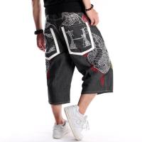 2023 Summer Plus Size 30-46 Wide Leg Hip-Hop Black Jeans Shorts Male Skateboard Swag Baggy Men Capri Denim Pants