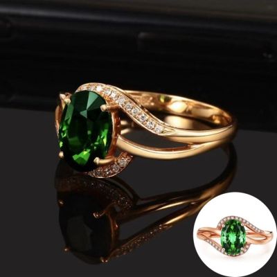 18k Rose Gold Ring แหวนคริสตัลรูปไข่สำหรับผู้หญิง Emerald Sky Gems อัญมณีเปิดปรับได้ 4Z2T