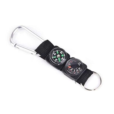 卍∈ 3-in-1 Mini Thermometer Compass With Keychain Multifunctional Metal Carabiner Thermometer Compass With Keyring For Outdoor Sport