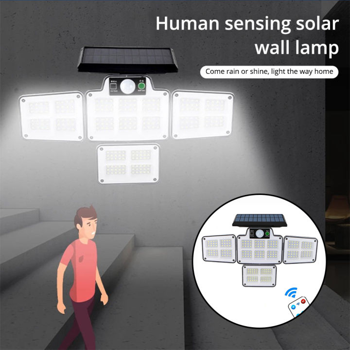 กลางแจ้ง-led-สี่หัวพลังงานแสงอาทิตย์โคมไฟติดผนัง-ip65แยกตรวจจับมนุษย์ครัวเรือนไฟโรงรถลานโคมไฟไฟถนนอัลตร้าสดใส