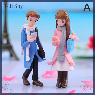 Veli Shy คู่รักขนาดเล็กภูมิทัศน์ขนาดเล็ก Figurines งานฝีมือพลาสติกสำหรับสวน DIY