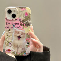 Rivel Yawning เคสโทรศัพท์แช็งรูปการ์ตูนน่ารักแมวพร้อมสติกเกอร์เพชร DIY สำหรับ iPhone 14 Pro Max 13 Pro Max 12 11กรอบเคสโทรศัพท์โทรศัพท์กันกระแทก