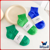 Wisell ถุงเท้า  ข้อสั้น แฟชั่น วัสดุผ้าฝ้ายแท้ ระบายอากาศ สีพื้น cotton socks