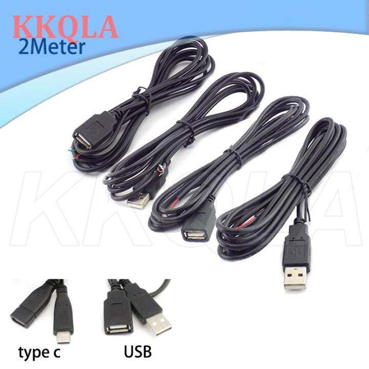 qkkqla-2m-usb-type-c-power-supply-extension-cable-type-a-male-female-diy-connector-2pin-cord-4pin-charging-wire-repair-welding-adapter