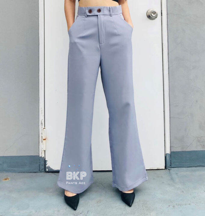 bkp-pants-aee-พร้อมส่ง-กางเกงขาบานเอวสูง-ผ้าเปเป้ขอบเอวแต่งอินทนู-รุ่น-two-way-pants-ช่วยพรางหุ่น-เรียบหรู-ใส่ได้ทุกโอกาส