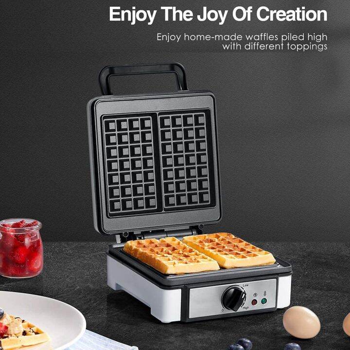 Waffle Iron Belgian Waffle Shape Brussels Waffles Adjustable Heat Setting1200 Watts NonStick