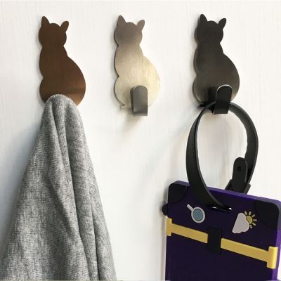 【YF】 2pcs Self Adhesive Wall Hooks Cat Pattern Hangers for Bathroom Kitchen Stick on Hanging Door Clothes Towel Racks Crochets