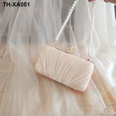 new pearl bales cheongsam one shoulder hand bag dinner oblique cross chain evening dress female party