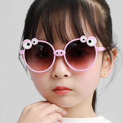 แว่นกันแดดเด็กลูกหมูการ์ตูนน่ารักแฟชั่นรอบเด็กชายและเด็กหญิงป้องกันรังสียูวีแว่นกันแดด