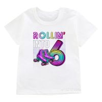 Girls 6/7/8/9 Birthday Party Tshirts Kids Rollin’Into 10/11/12 Roller Skating Print Clothing Baby New Fashion White Tops