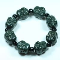 Bracciale Verde Giada Naturale Hetian Nefrite Per Uomo Donna Lucidatura เศียรพระพุทธเจ้าคู่ Bracciali Sweetheart เครื่องประดับอย่างดี